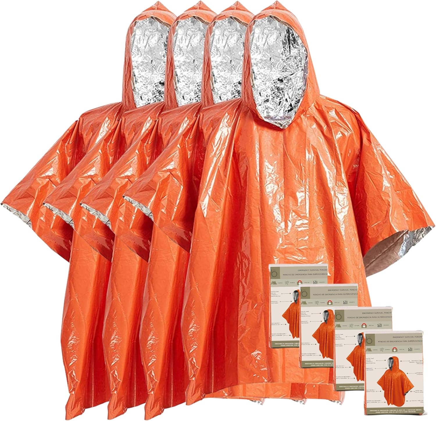 Poncho térmico de emergencia, pack de 4